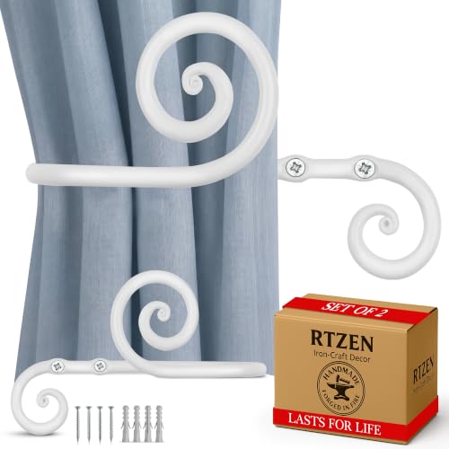RTZEN Metal Curtain Tiebacks, Drapery Holders for Wall, 2 Pcs - size: Large, style: Swirly - W