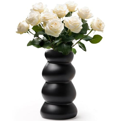 BosilunLife Ceramic Vase with Stacked Bubble Design - color: Black