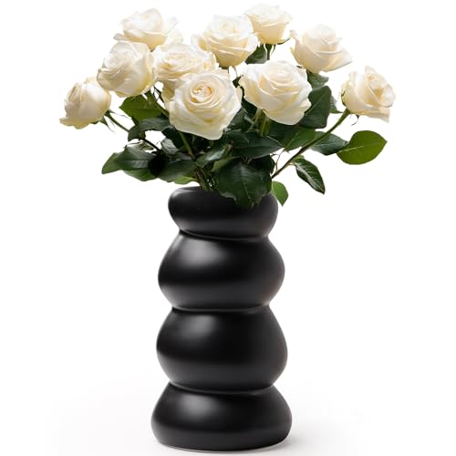 BosilunLife Ceramic Vase with Stacked Bubble Design - color: Black