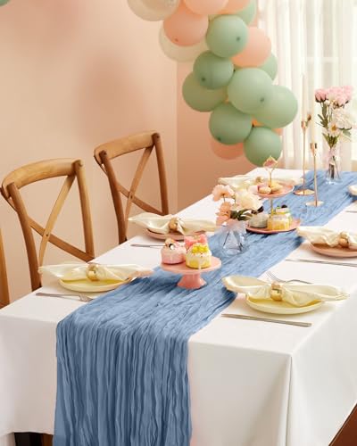 Pureegg 2 Pack Cheesecloth Table Runner 120 Inch Dusty Blue - color: Dusty Blue, size: 120" - 2 Packs