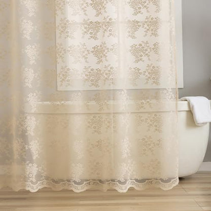 TUDECO Extra Long Beige Lace Shower Curtain with Valance, 72 x84 Inch - color: Beige, size: 72"W x 84"L (Pack of 1)