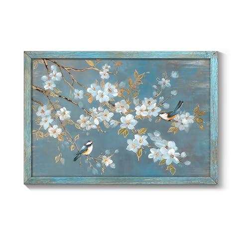 Spring Nature Scene Birds on Blossom Branches Wall Art, 16"Lx11"W - color: Birds on White Blossom, size: 16"L x 11"W