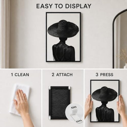Licravoic Framed Fashion Black Woman Canvas Wall Art 16x24 Inch - color: Back view, size: 24"L x 16"W