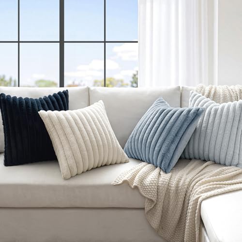 MIULEE Faux Fur Plush Decorative Throw Pillow Covers 18x18, Navy Blue - color: Navy Blue, size: 18" x 18" (Pack of 4)