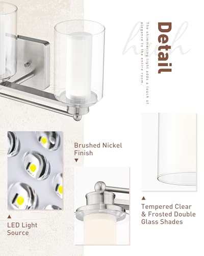 HWH Modern Bathroom Light Fixtures, Clear Glass, 5CCT, 5HLT63B-3W-LED BN - color: Brushed Nickel + LED, size: 3 Lights