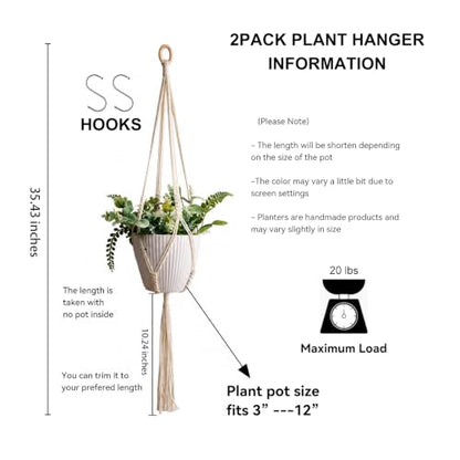 Artilady Macrame Plant Hanger Indoor,Boho Hanging Planter Holder for Window - color: Beige a