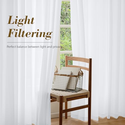 FMFUNCTEX White Sheer Curtains, 84 Inch, Rod Pocket, 4 Panels for Bedroom - color: White, size: 52"W x 84"L (Pack of 4)