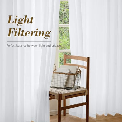 FMFUNCTEX White Sheer Curtains, 100X108, Rod Pocket 1 Panel for Bedroom - color: White, size: 100"W x 108"L (Pack of 1)