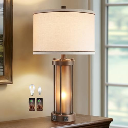 RORIA Farmhouse Table Lamps for Living Room with USB C+A Ports - color: 1 Pack-Brown