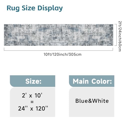 Runner Rug for Hallway 2x10: Abstract Print Washable Floor Mat Blue - color: Blue, size: 2' x 10' (Runner)