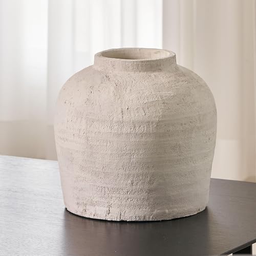 LB2 White Ceramic Large Vase, 11" Tall Zen Style, Terra Cotta Pitcher, Distressed Farmhouse Decor, Pottery Decorative Flower for Home Decor (B - White 11") - color: B - White 11"