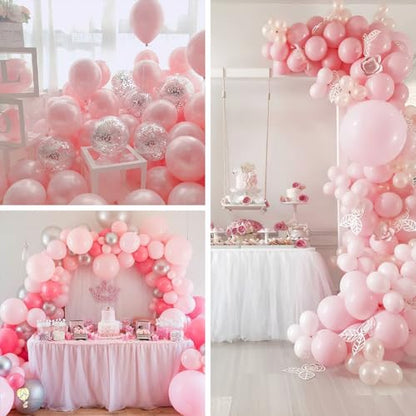 PartyWoo Pink White and Silver Balloons 66pcs 12 Inch Pink White Balloons - color: Pink, White, Metallic Silver