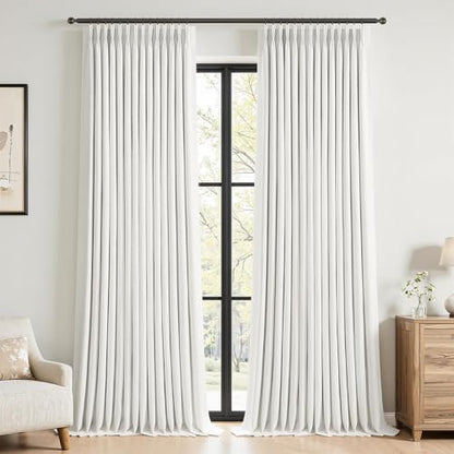 Topfinel Beige White Linen Pinch Pleated Blackout Curtains for Livingroom, 102 Inch Thermal Insulated Energy Saving Bedroom Drapes,Cozy Neutral Farmhouse 2 Panels Set, Beige White 40" W*102" L - color: Beigewhite, size: 40"W x 102"L (Pack of 2)