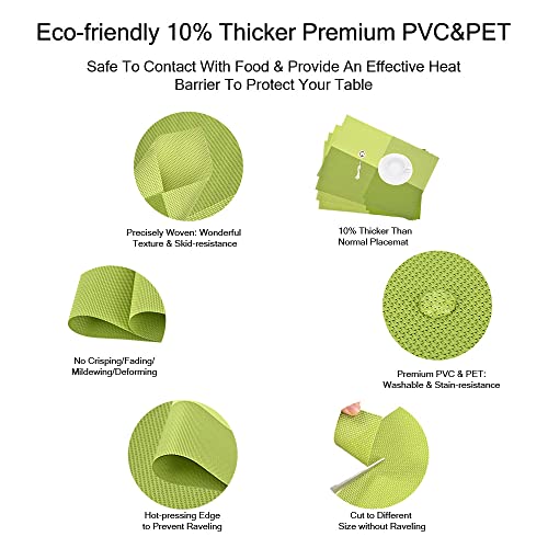 GIVERARE Placemats Set of 4, Heat-Resistant Woven Vinyl Placemat, Non-Slip Washable PVC Table Mat, Easy to Clean Premium Plastic Mats for Dining, Kitchen Table (Green) - color: Green