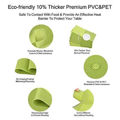 GIVERARE Placemats Set of 4, Heat-Resistant Woven Vinyl Placemat, Non-Slip Washable PVC Table Mat, Easy to Clean Premium Plastic Mats for Dining, Kitchen Table (Green) - color: Green