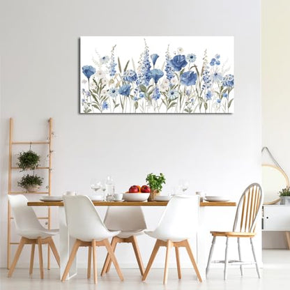 Elegant Blue White Flowers Wall Art Botanical Canvas Prints, 20"x40" - color: Blue White Botanical Flowers, size: 40"L x 20"W