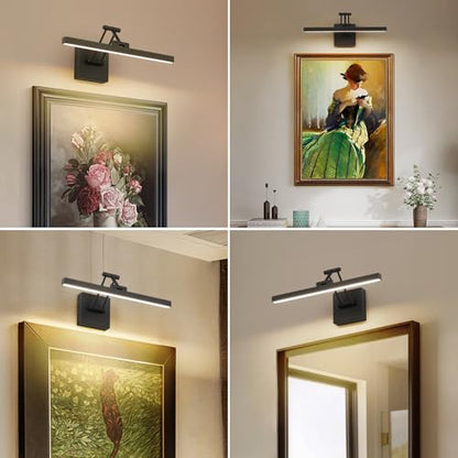 Hard-Wired Picture Light Dimmable LED Picture Lights for Paintings 15.7" Inch Black Metal Body Wall Pictures with Adjustable Swing Arm Art Display Lamps 7W 3000K Warm White Book Light - color: Hard-Wired Black-square base, size: 15.7inch Dimmable