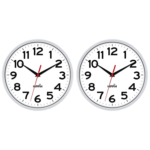 HIPPIH 10 Inch Wall Clock, 2Pack Silent Non Ticking Battery Operated Clocks - color: Silver, size: 10 inches