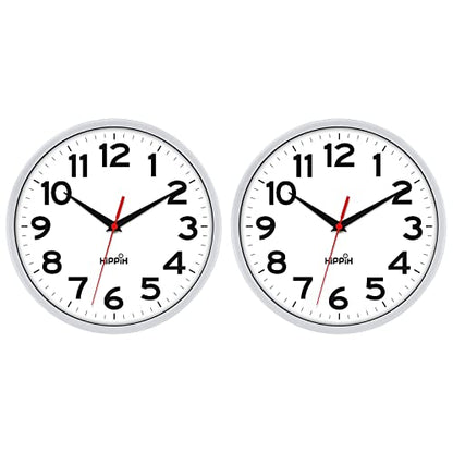 HIPPIH 10 Inch Wall Clock, 2Pack Silent Non Ticking Battery Operated Clocks - color: Silver, size: 10 inches