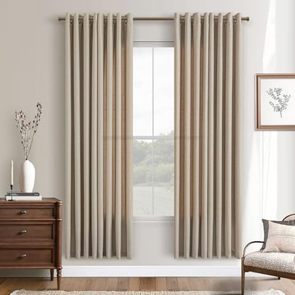 Taupe Linen Semi Sheer Bronze Grommet Privacy Curtains 72 Inch Long - color: Burlywood Birch, size: 52"W x 72"L (Pack of 2)