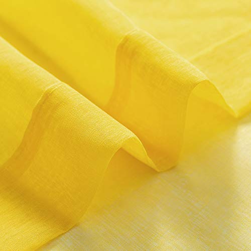 DUALIFE Yellow Sheer Curtains 54 Inch Length,Faux Linen Semi Sheer Curtain Drapes for Living Room Bedroom Nursery Kitchen Bathroom Privacy Voile Window Treatment Panels,Mustard,52 x 54 Inches,Set of 2 - color: Yellow, size: 52"W x 54"L (Pack of 2)