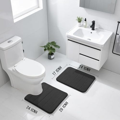 Yimobra Memory Foam Bathroom Mat Set, 24 x 17 & 24 x 20 in, Black - color: Black, size: 24x17+24x20 Inch