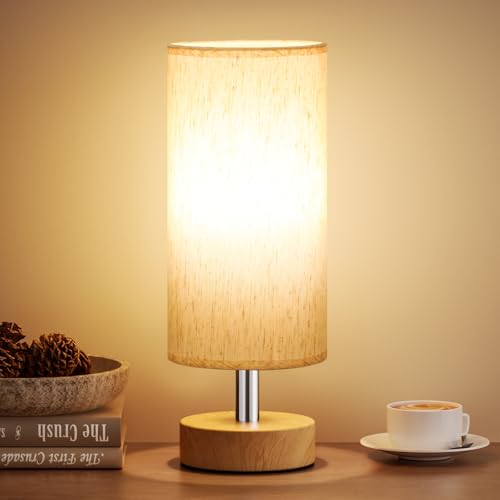 Table Lamp for Bedroom（Cream Shade - Wood Base, 11.6" Inline Control） - color: Cream Shade-Wood Base 1pc, size: 11.6" Inline Control