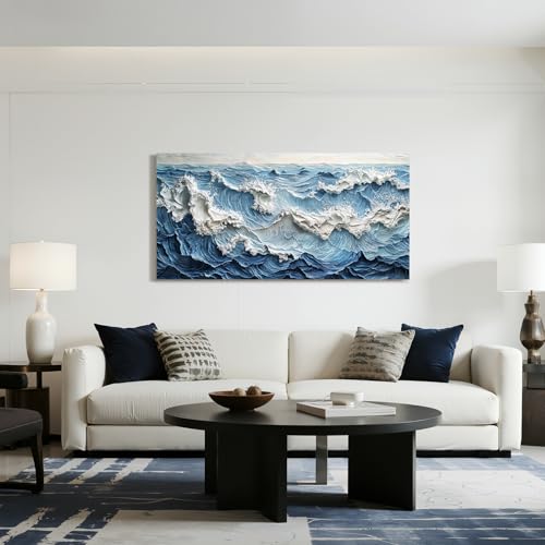 imjiayu Abstract Large Wall Art Blue White Wave Canvas Prints 20"x40" - color: Abstract Sea, size: 40"L x 20"W