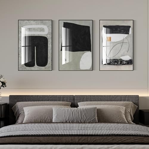 QKF 3Pcs Black Gray Abstract Textured Crystal Framed Canvas Wall Art Set - color: Black, White, Gray, Light Green, size: 16" X 24" X 3 pieces