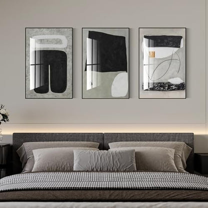 QKF 3Pcs Black Gray Abstract Textured Crystal Framed Canvas Wall Art Set - color: Black, White, Gray, Light Green, size: 20" X 28" X 3 pieces