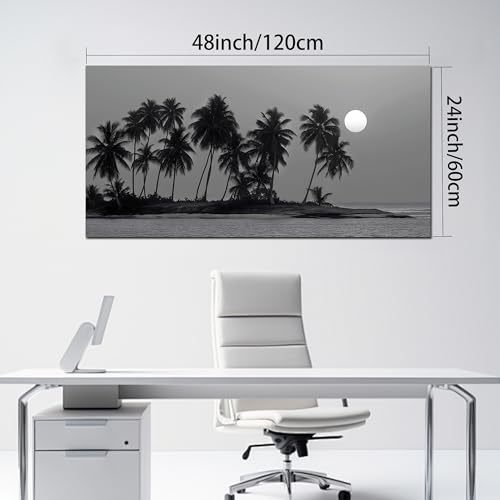 Black Coastal Wall Art Ocean Landscape Tropical Palm Tree Artwork 24"x48" - size: 24"L x 48"W