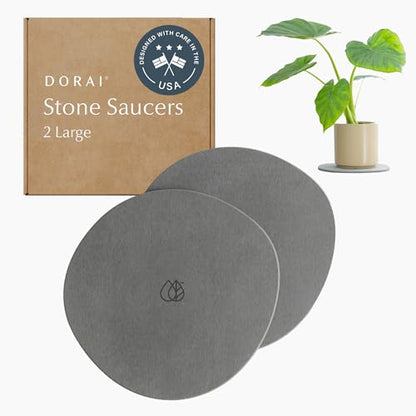 Dorai Home Stone Plant Pots Saucer Set 11.8" - Diatomite Water-Absorbing Trays for Indoor Plants, Ideal for Shelves & Floors | Pack of 2 Large