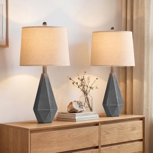 PoKat 23'' Table Lamps Set of 2 for Living Room Bedroom, Farmhouse Bedside Lamps, Resin Vintage Lamps for Night Stands, Office Sideboard Guest Room Hallway (Deep Gray) - color: Medium - Dark Grey
