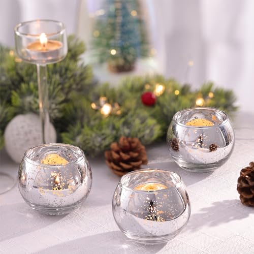 Volens Round Silver Votive Candle Holders, Mercury Glass Votives Set of 12 - color: Silver, size: 12 PACK