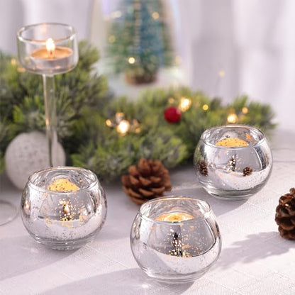 Volens Round Silver Votive Candle Holders, Mercury Glass Votives Set of 12 - color: Silver, size: 12 PACK