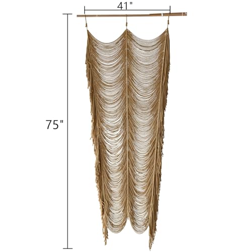 Macrame Curtain Handmade Khaki Boho Doorway window Curtain Room 41"W*75"L - color: Khaki1