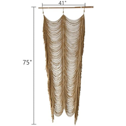 Macrame Curtain Handmade Khaki Boho Doorway window Curtain Room 41"W*75"L - color: Khaki1