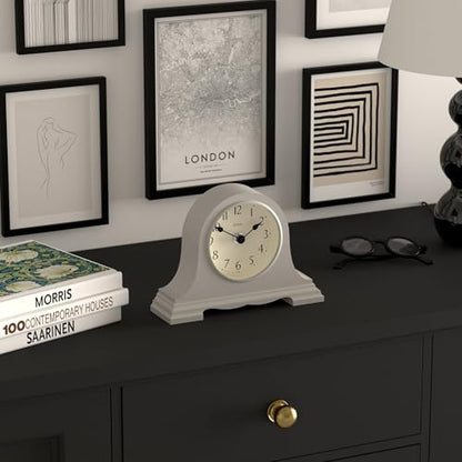 JONES CLOCKS® Speakeasy Small Mantel Clock | Classic Napoleon’s hat Design | Gray | Contemporary Classic Style for Desk, Table, Shelf or Bedside - color: Cloud Grey