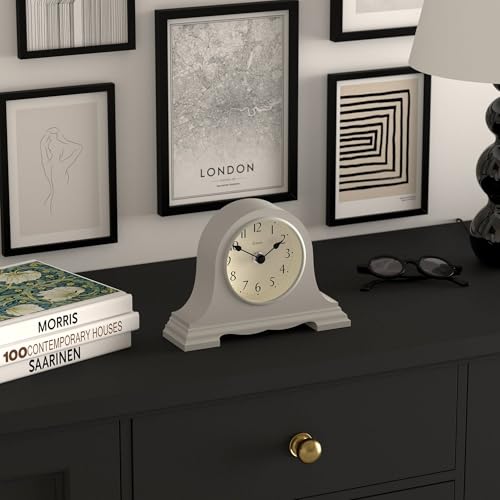 JONES CLOCKS® Speakeasy Small Mantel Clock | Napoleon’s hat Design | Gray - color: Cloud Grey