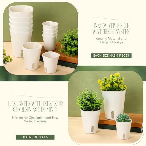 Ziliny 18 Pcs Self Watering Pots Plastic Plant 3 Sizes Flower Plant Pot with Inner White Flower Pots for Indoor House Plants Plastic Self Watering Pot for Herbs Flowers (Xs,S,M) - size: XS,S,M