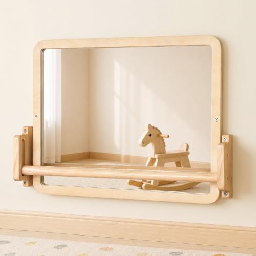 Montessori Mirror with Bar, 18.9 x 15.0 in – Adjustable Baby Pull Up Bar, Anti-Rotation Design & Acrylic Safety Baby Mirror for Wall – Tummy Time, Pull to Stand Toys for Infant Toddler Nursery - size: Standard - 18.9 x 15.0 in