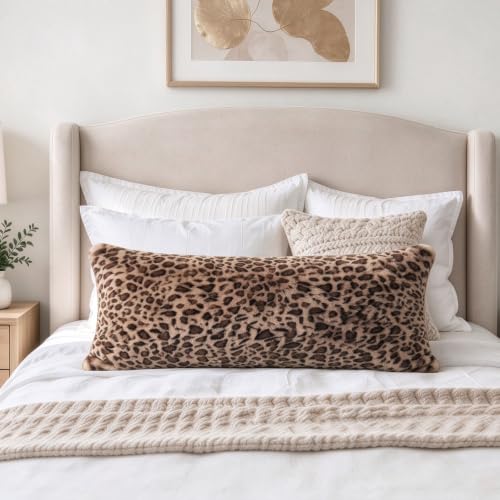 Cheetah Body Pillow Cover 14x36, Faux Fur Fluffy Leopard Long Pillowcase Soft Shaggy Plush Fuzzy Cheetah Print Body Pillow Cover with Zipper for Bed Sofa Couch, Cozy Side Sleeper Pillow Cover - size: 36" x 14" (Pack of 1)