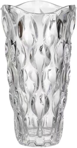 Luxury Tall Glass Vase, Premium Geometric Shape Flower Vase - White Textured Surface Home Decor, Decorative Modern Farmhouse, Ideal for Shelf, Mantle, Table & Entryway Decor, Clear