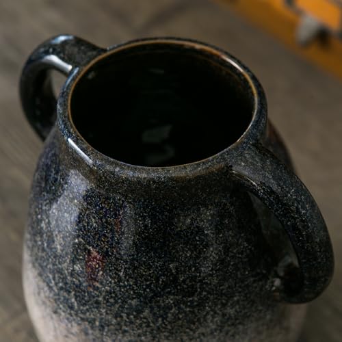 Tanvecle Blue Grad Ceramic Vase with Handles, 7" Modern Farmhouse Decor - color: Blue Grad