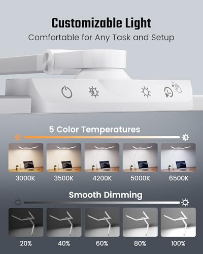SUPERDANNY LED Desk Lamp Computer Light with Power Strip with Clamp White - color: White, size: With Power Strip