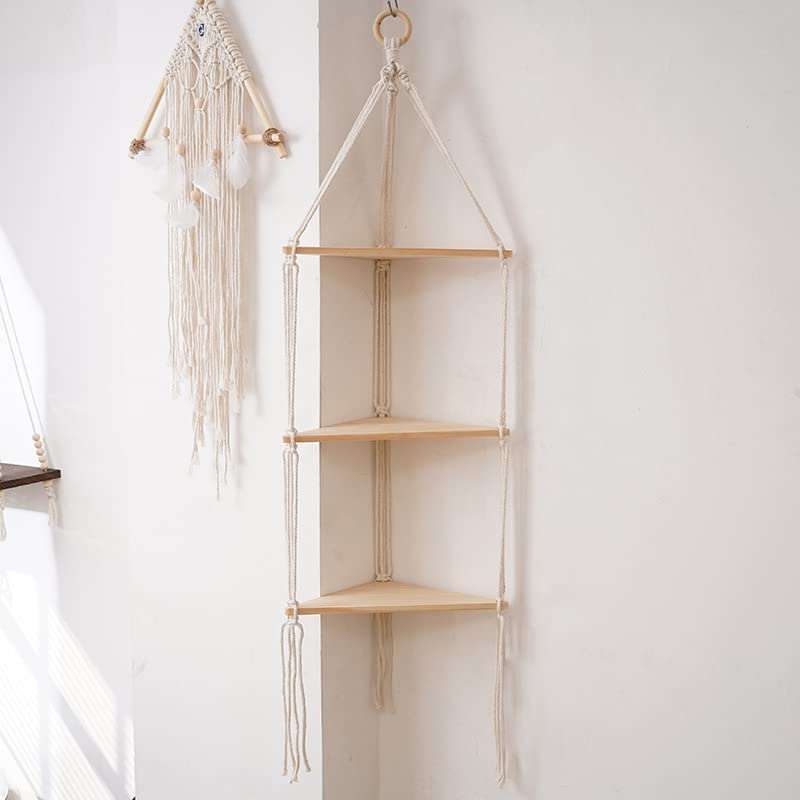 Macrame Wall Hanging Shelf,Boho Woven Tassel Shelves Plant Holder - color: 3t