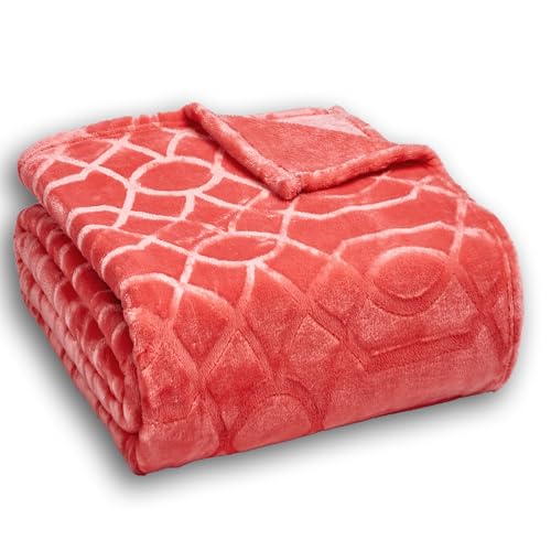 Soft Cozy Fleece Throw Blanket, 50x60 Inches – Lightweight Plush Blanket for Couch, Fuzzy 3D Jacquard Design, for Sofa, Bed & Travel - Coral - color: Coral, size: Throw (50" x 60")
