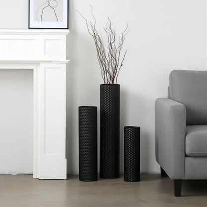 Bigsee 3pcs Black Tall Floor Vases - Metal Big Vases for Decor Living Room