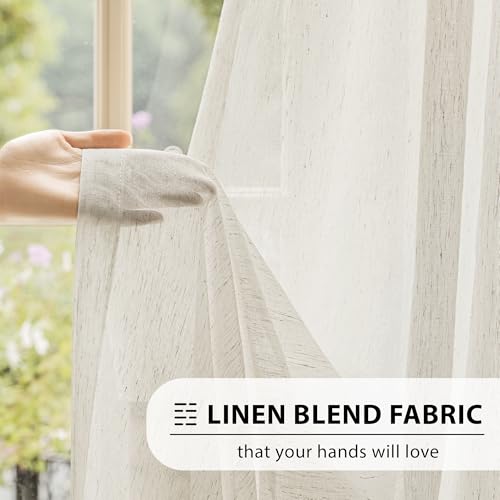 FMFUNCTEX Beige Linen Sheer Curtains, 84 Inches, 2 Panels for Bedroom - color: Rod Pocket| Natural, size: 52"W x 84"L (Pack of 2)