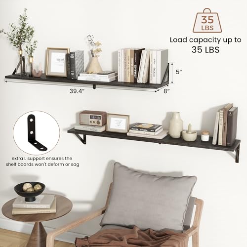 Axeman 40 Inch Floating Shelves, 8 Inch Deep Black Wall Shelves Set of 2 - color: Black, size: 39.4 Inch